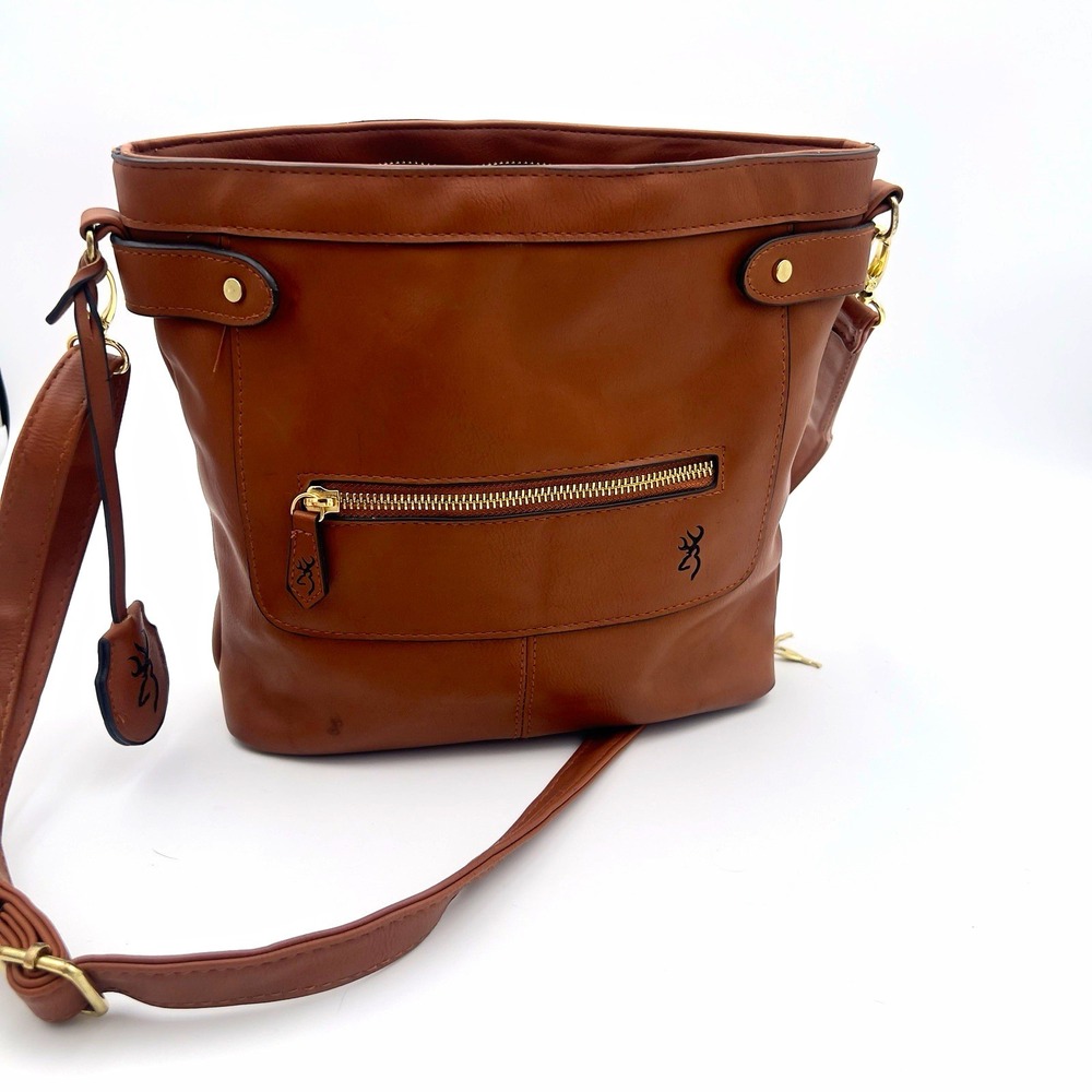 Browning Western Leather Crossbody Purse Brown Adjustable Strap Buckmark